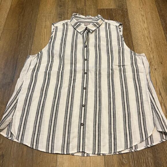 Chico’s No-Iron Linen Sleeveless Striped Tunic White Black Women’s Size 4 XXL - Picture 5 of 9